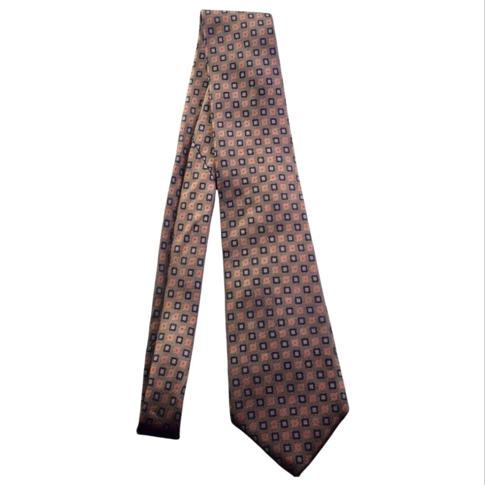 Vintage Guy Laroche Geometric Silk Tie Made in France Blue Red Squares